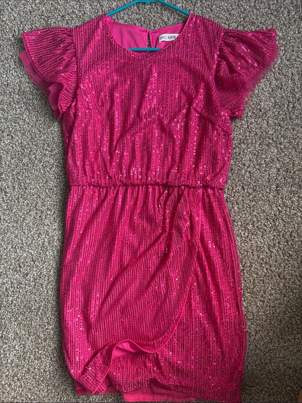 Grace Karin Girls' Hot Pink Sequin Flutter Sleeve Dress